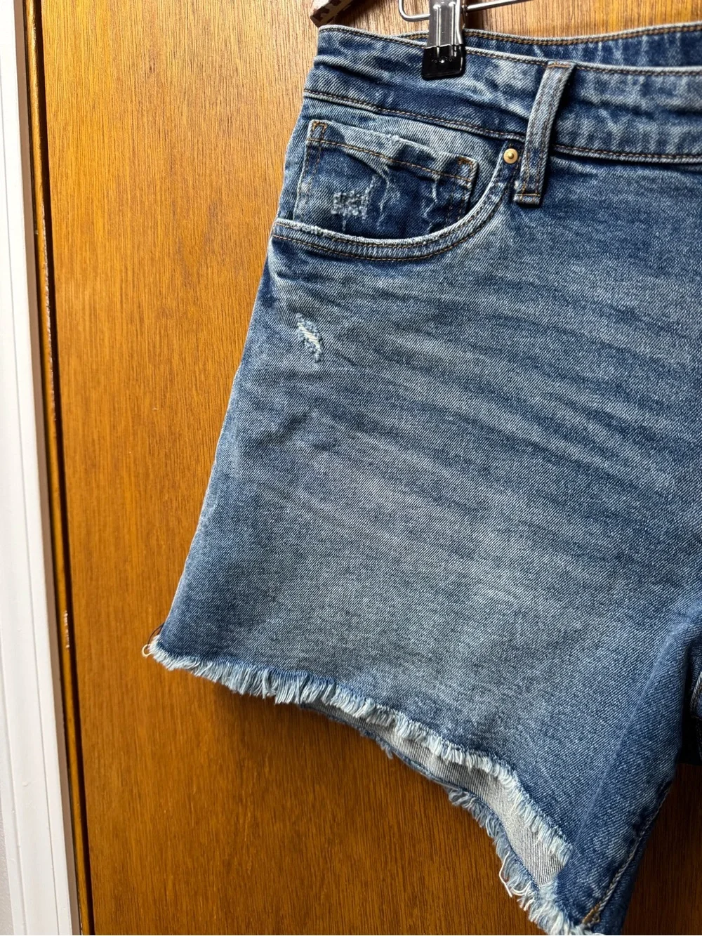 Kut From the Kloth Jane Long Shorts Cutoff Denim Jorts Raw Hem Blue 12 NEW NWT